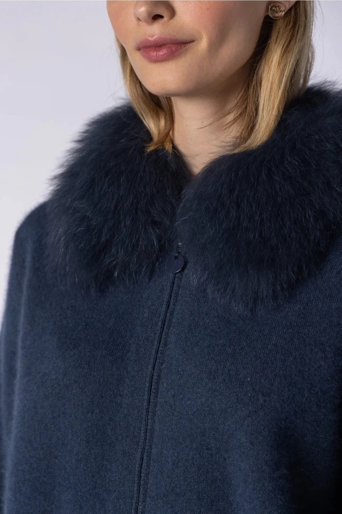 Fox fur collar knit jacket
