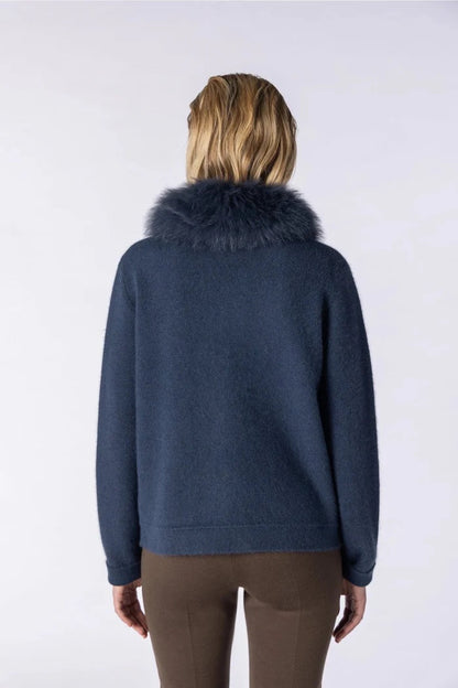 Fox fur collar knit jacket