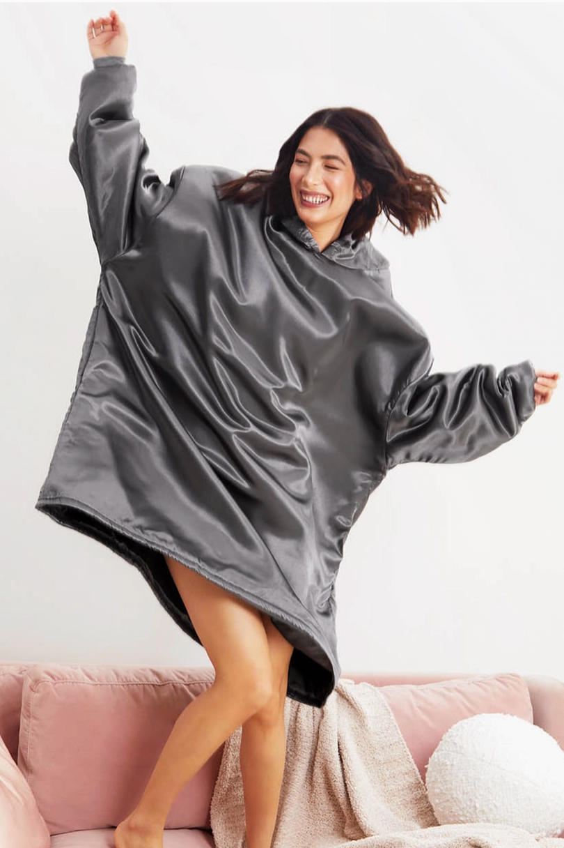Glazey Satin Hoodie-Charcoal