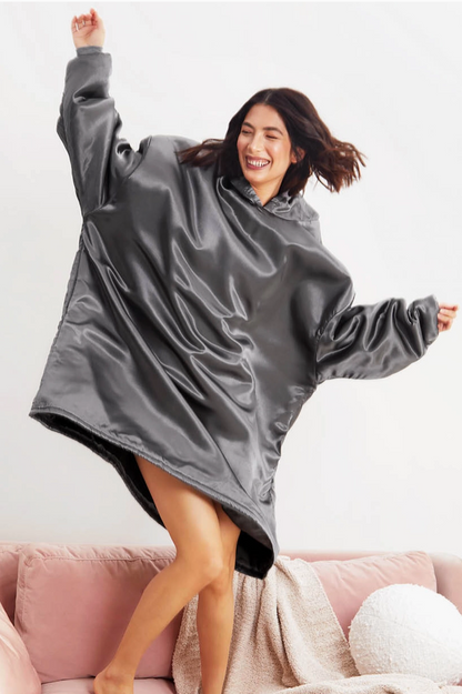 Glazey Satin Hoodie-Charcoal