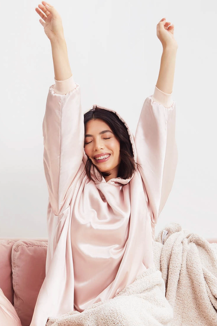 Glazey Satin Hoodie - Blush