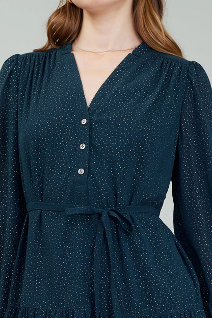 Ruffled Front Tiered Midi Dress