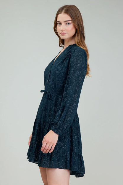 Ruffled Front Tiered Midi Dress
