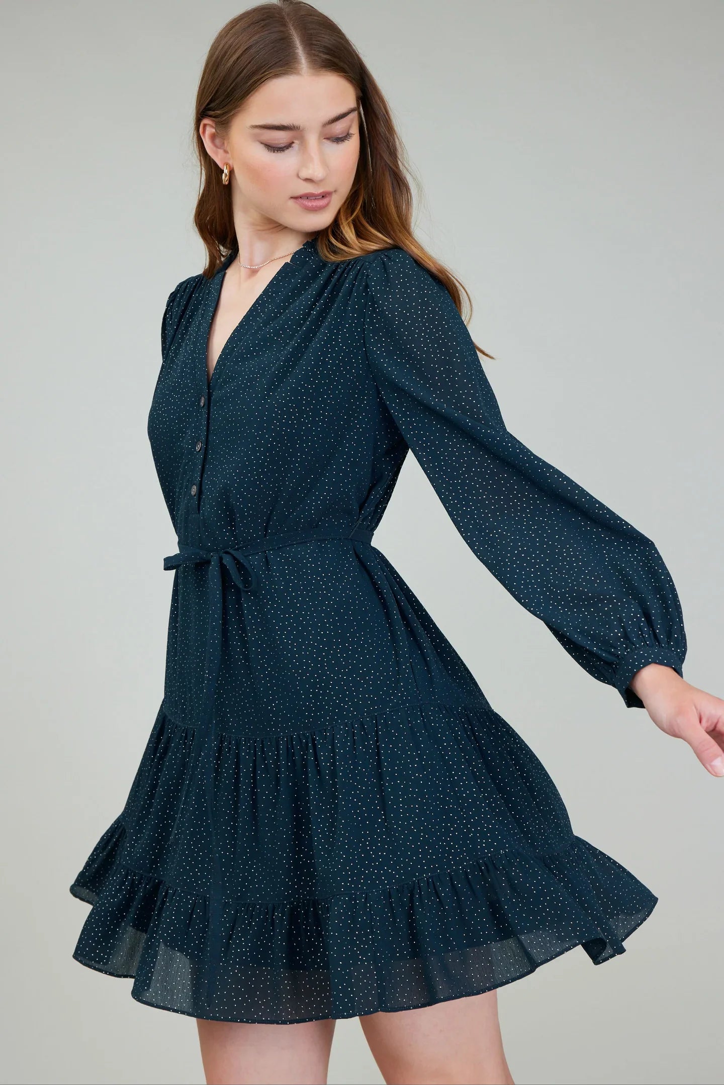Ruffled Front Tiered Midi Dress