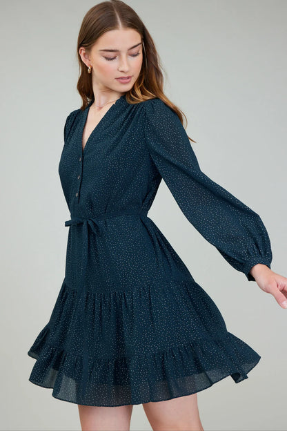 Ruffled Front Tiered Midi Dress