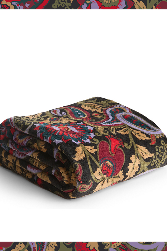 Midnight Garden Paisley Plush Throw