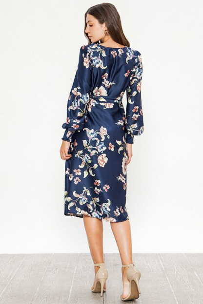 Satin Floral Blue Dress