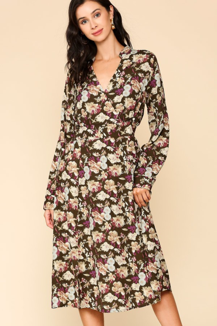 Slits Brown Floral Dress