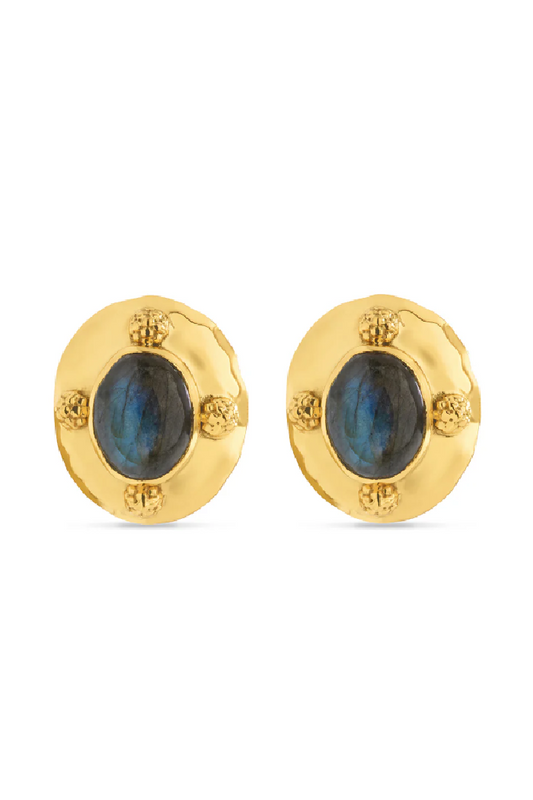 Cleopatra Oval Stud Earrings - Gold/Blue Labradorite