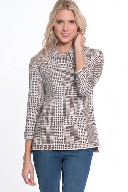 Houndstooth Cowl Neck Sweater