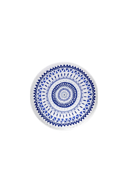 Full Circle Blue and White Graphic Design Towel with Fringe