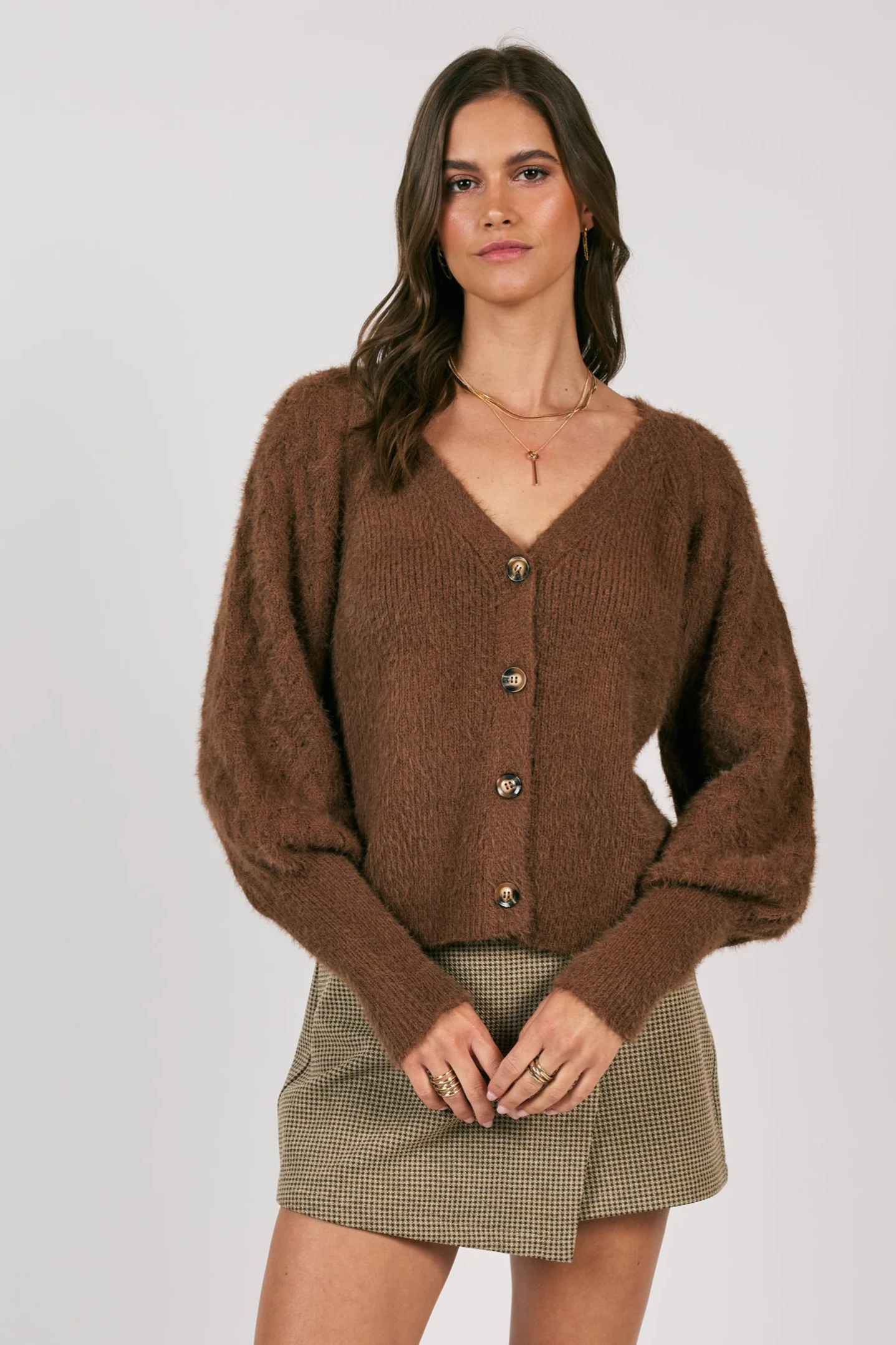 Sweeping Wind Button Front Cardigan- Oak