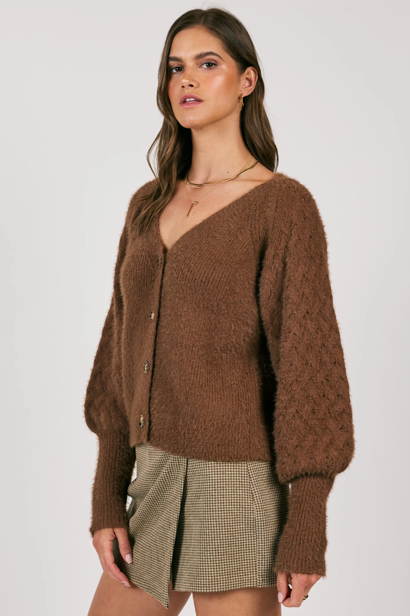Sweeping Wind Button Front Cardigan- Oak
