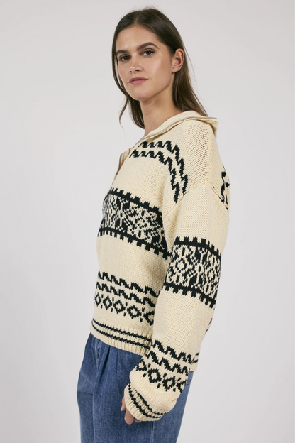 Great Outdoor Half Zip Sweater- Cream/Black