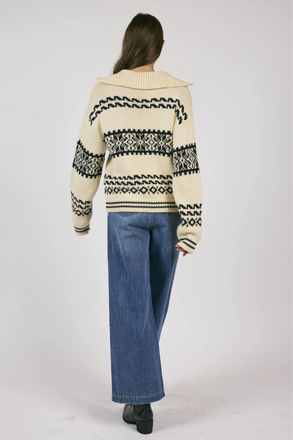 Great Outdoor Half Zip Sweater- Cream/Black