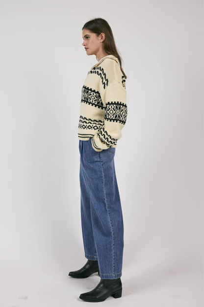 Great Outdoor Half Zip Sweater- Cream/Black