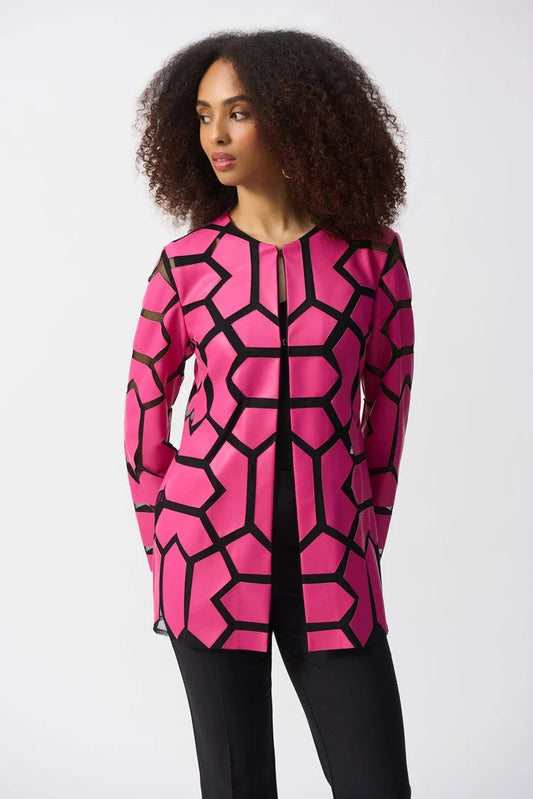 Laser-Cut Leatherette on Mesh Jacket-Geranium/Black