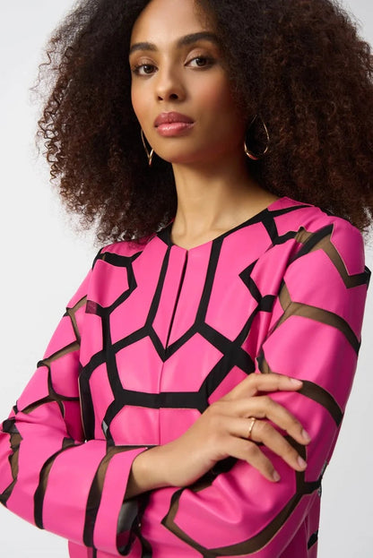 Laser-Cut Leatherette on Mesh Jacket-Geranium/Black