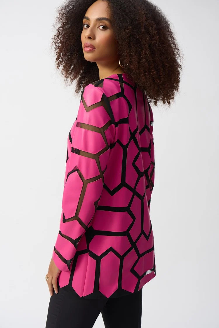 Laser-Cut Leatherette on Mesh Jacket-Geranium/Black