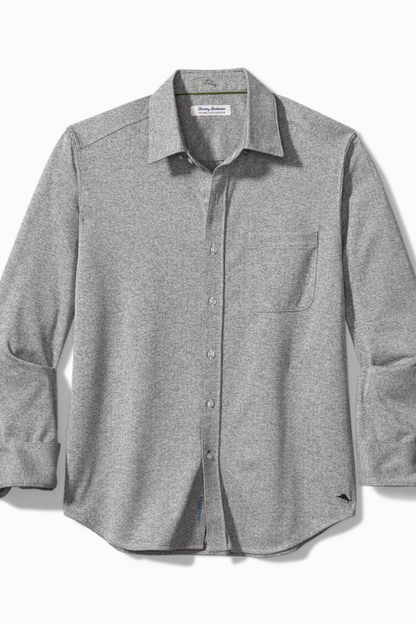 San Lucio Pattern Knit Stretch Shirt- Fog Grey