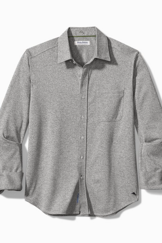 San Lucio Pattern Knit Stretch Shirt- Fog Grey