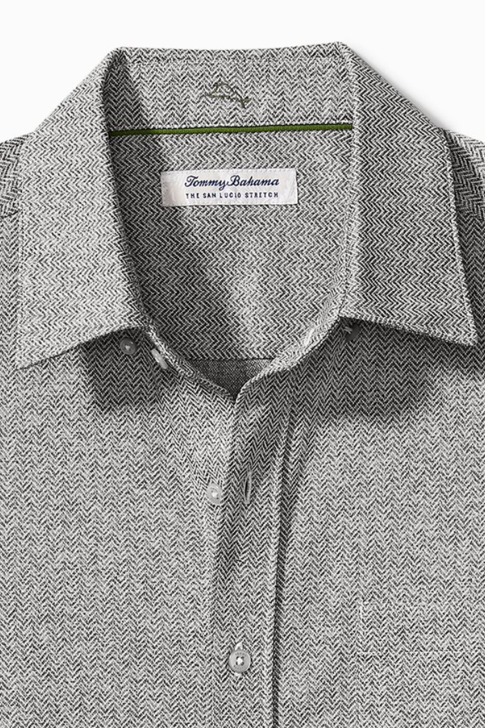San Lucio Pattern Knit Stretch Shirt- Fog Grey