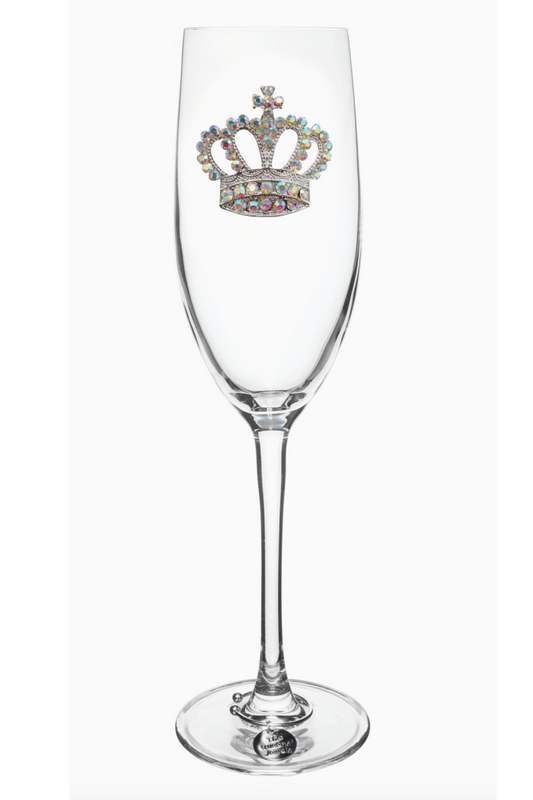 Aurora Borealis Crown Jeweled Stemmed Champagne Flute