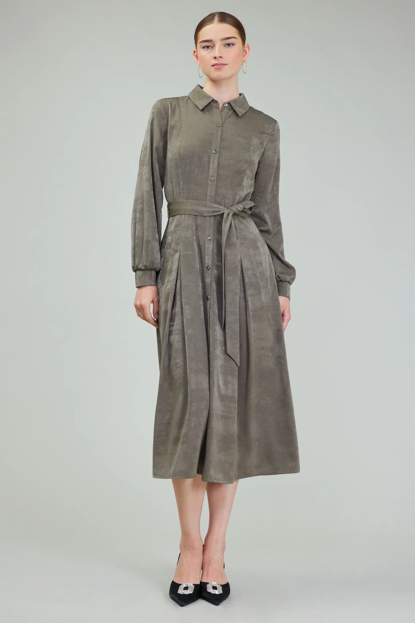 Shirt Dress with Smocked Cuffs