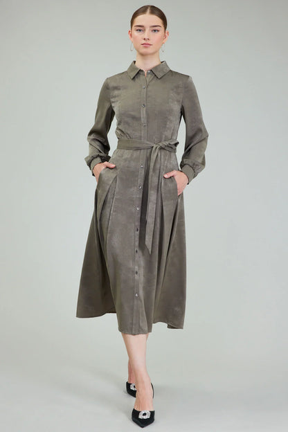 Shirt Dress with Smocked Cuffs