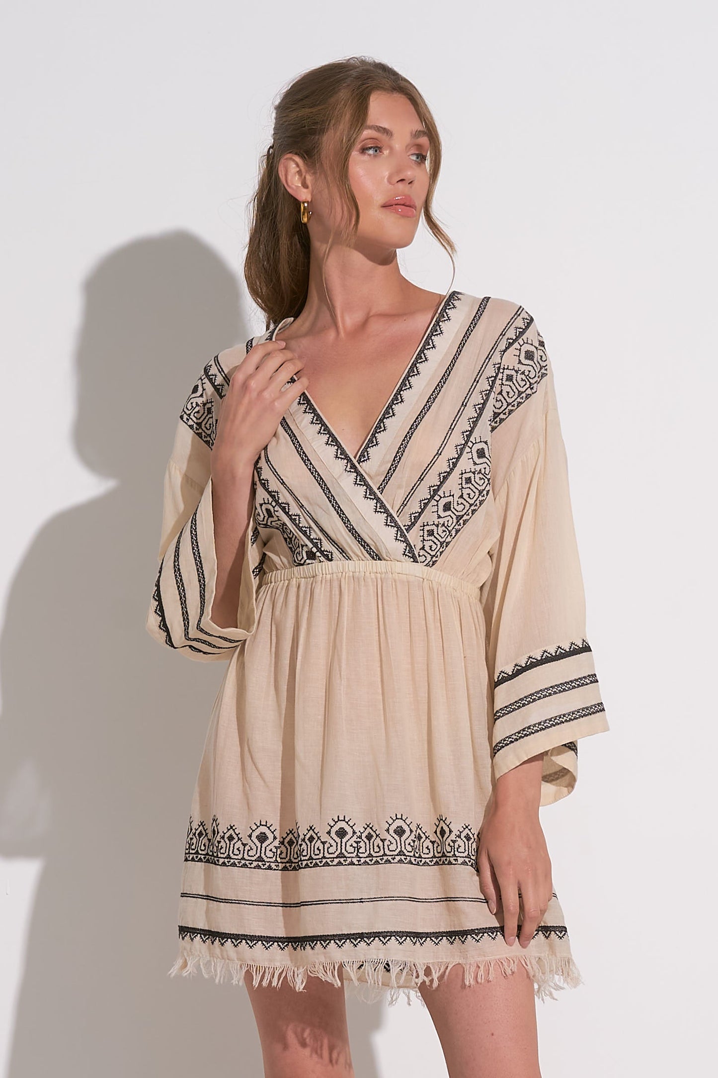 Embroidered V Neck Dress