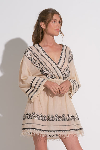 Embroidered V Neck Dress