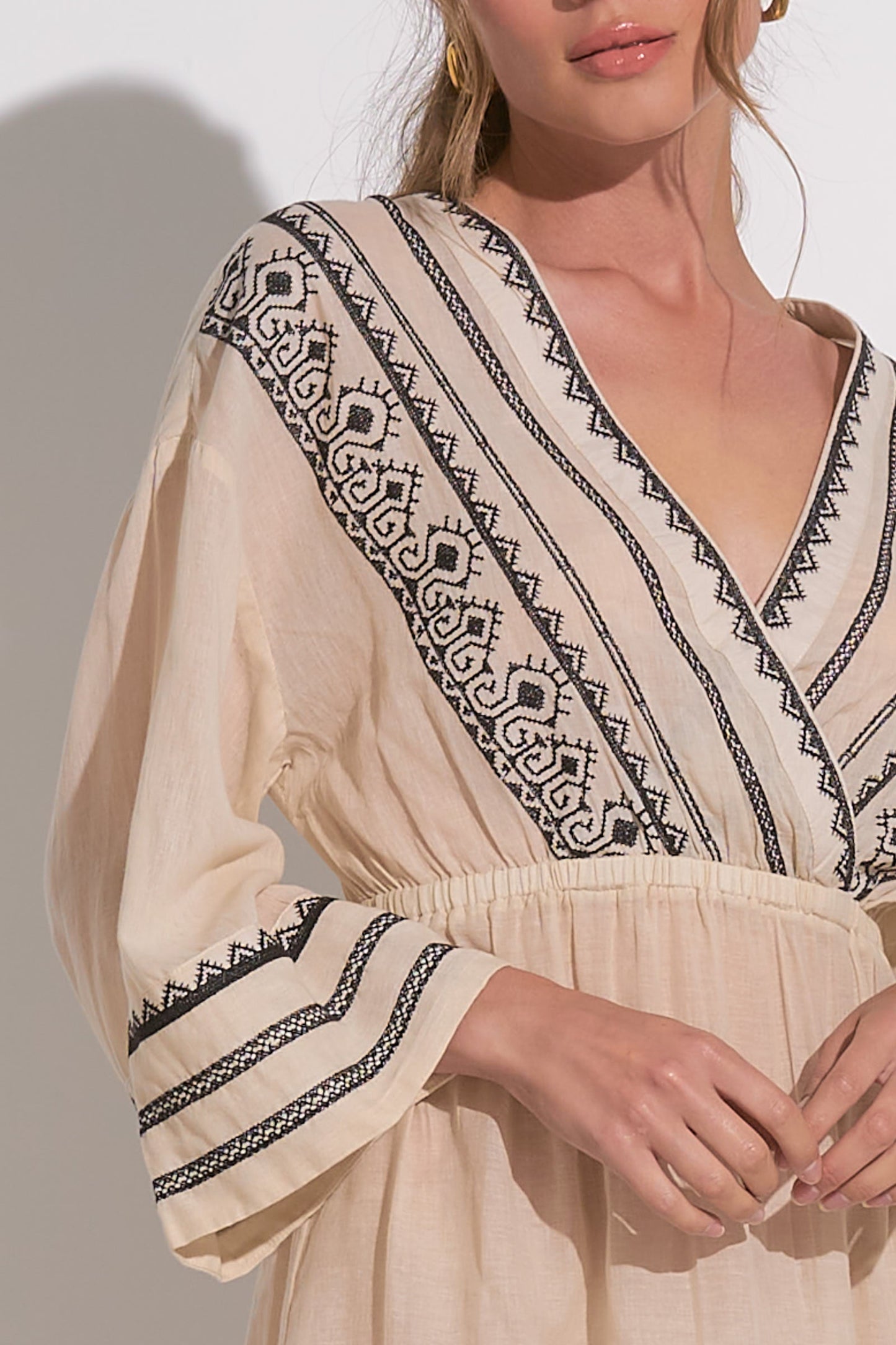 Embroidered V Neck Dress