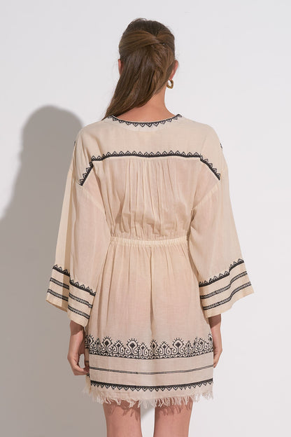 Embroidered V Neck Dress