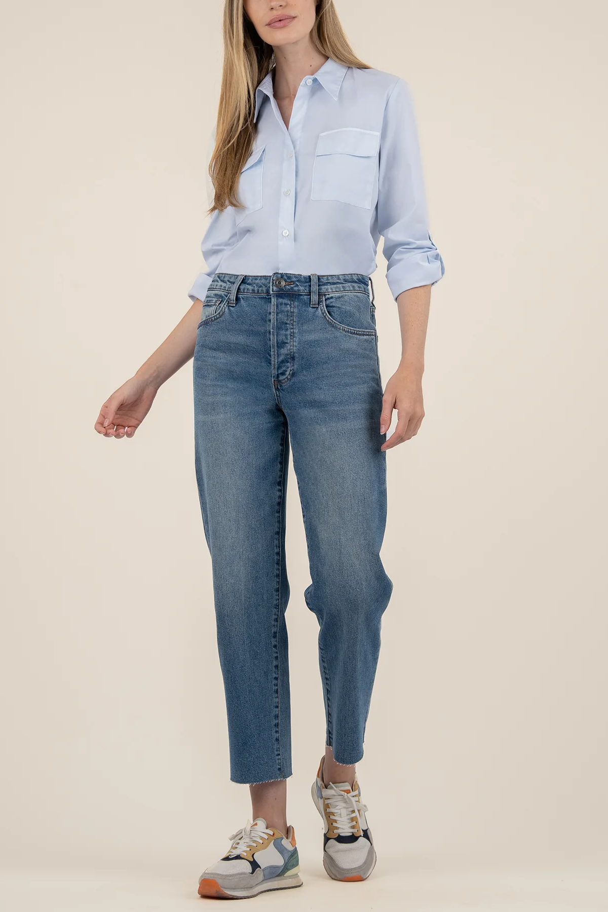 Fay High Rise Ankle Straight Leg- Hidden Button Fly- Passionate w/Medium Base