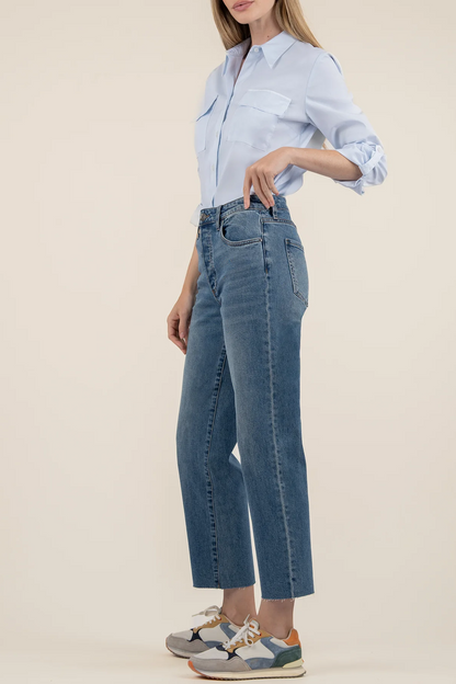 Fay High Rise Ankle Straight Leg- Hidden Button Fly- Passionate w/Medium Base