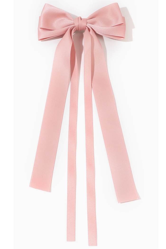 Vday Double Layered Bow Long Ribbon Barrette Clip