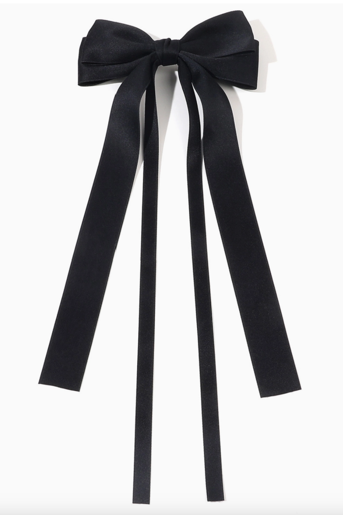 Vday Double Layered Bow Long Ribbon Barrette Clip