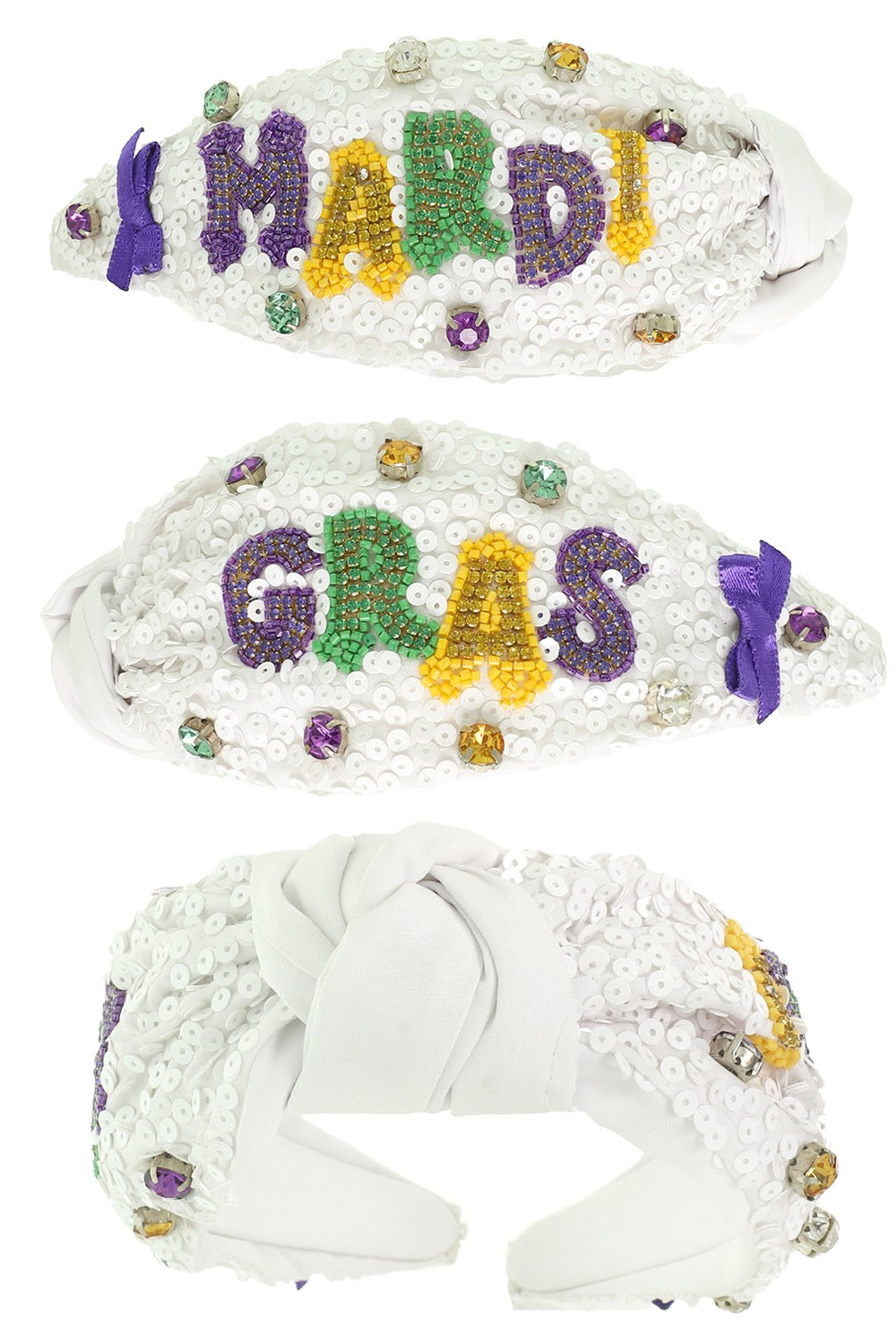 Mardi Gras Jeweled Top Knot Head Band