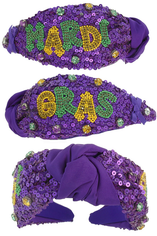 Mardi Gras Jeweled Top Knot Head Band