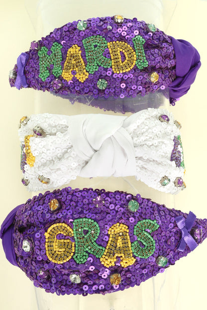 Mardi Gras Jeweled Top Knot Head Band