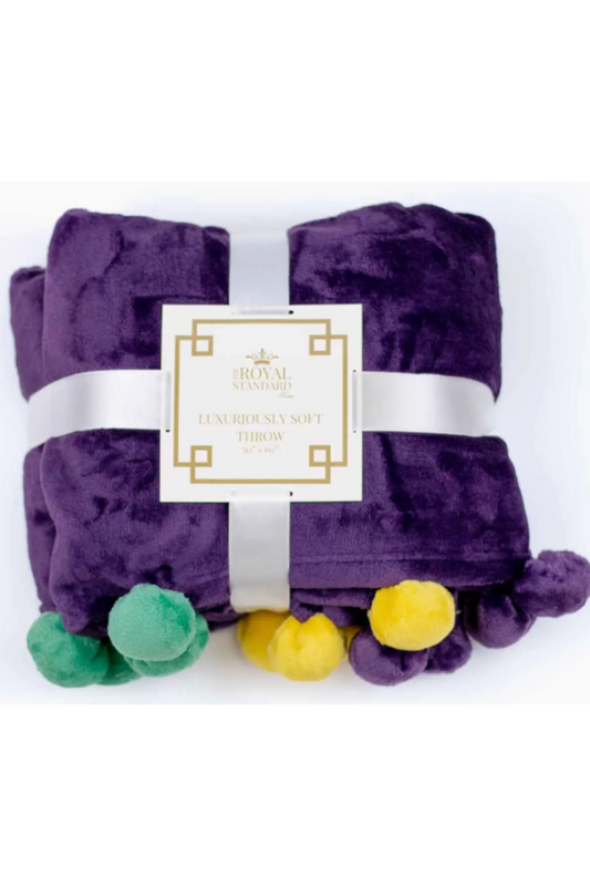 Cozy Pom Pom Throw Purple/Green/Yellow 50x60