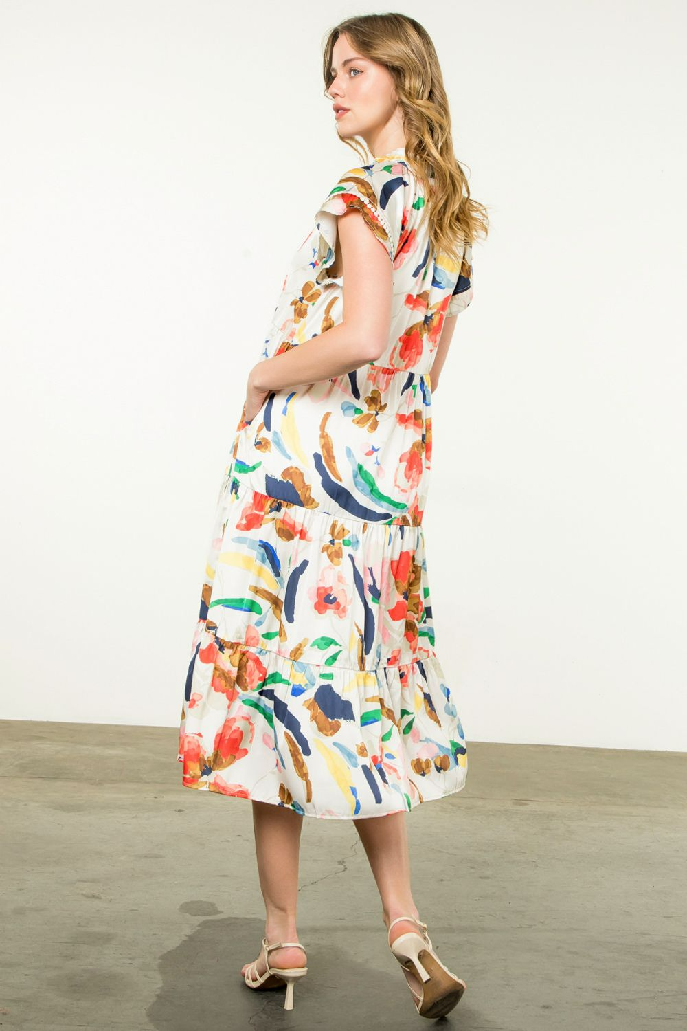 Flutter Sleeve Tiered Floral Dress