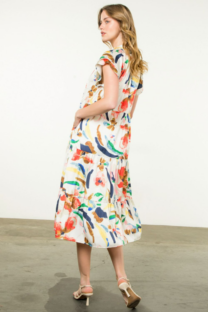 Flutter Sleeve Tiered Floral Dress