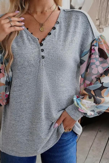 Floral Sleeve V Neck Top