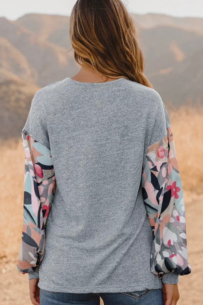 Floral Sleeve V Neck Top