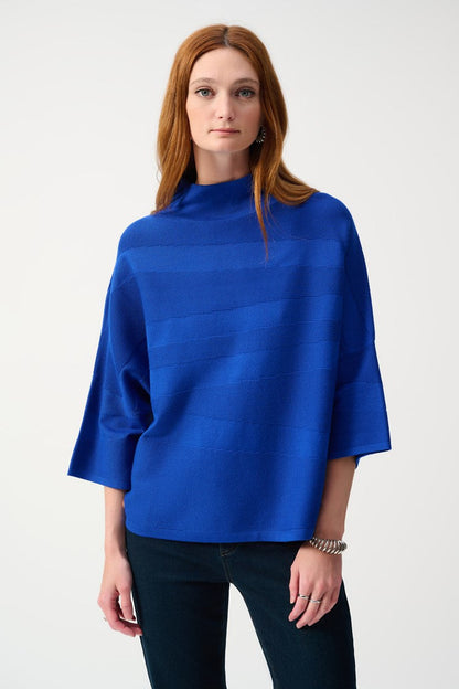 Sweater Knit Mock Neck Boxy Top - Royal Sapphire
