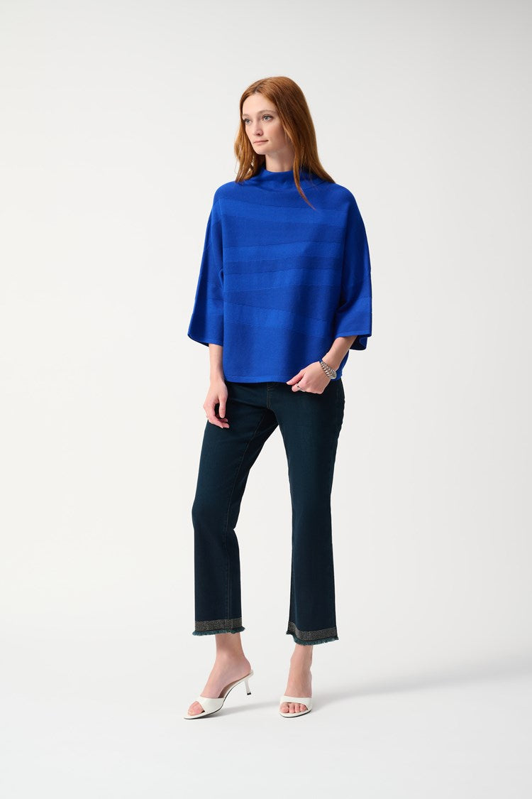 Sweater Knit Mock Neck Boxy Top - Royal Sapphire