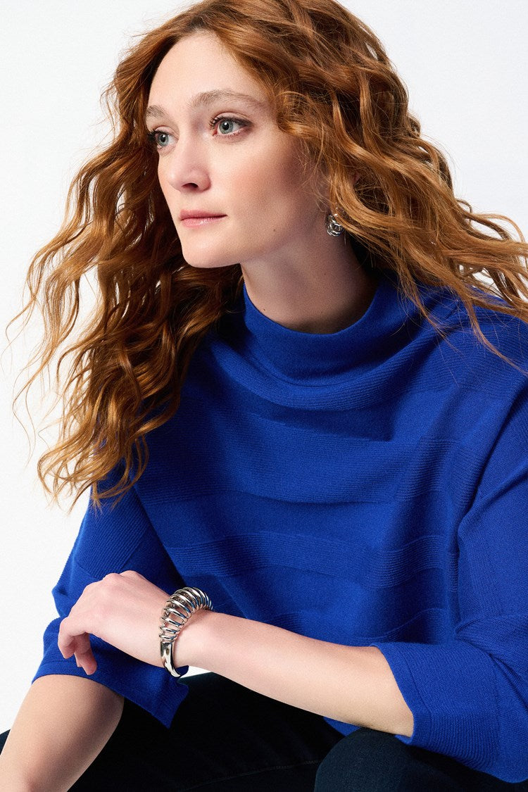 Sweater Knit Mock Neck Boxy Top - Royal Sapphire