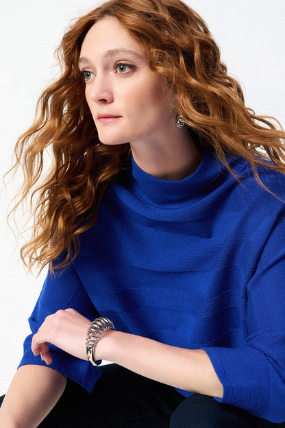 Sweater Knit Mock Neck Boxy Top - Royal Sapphire