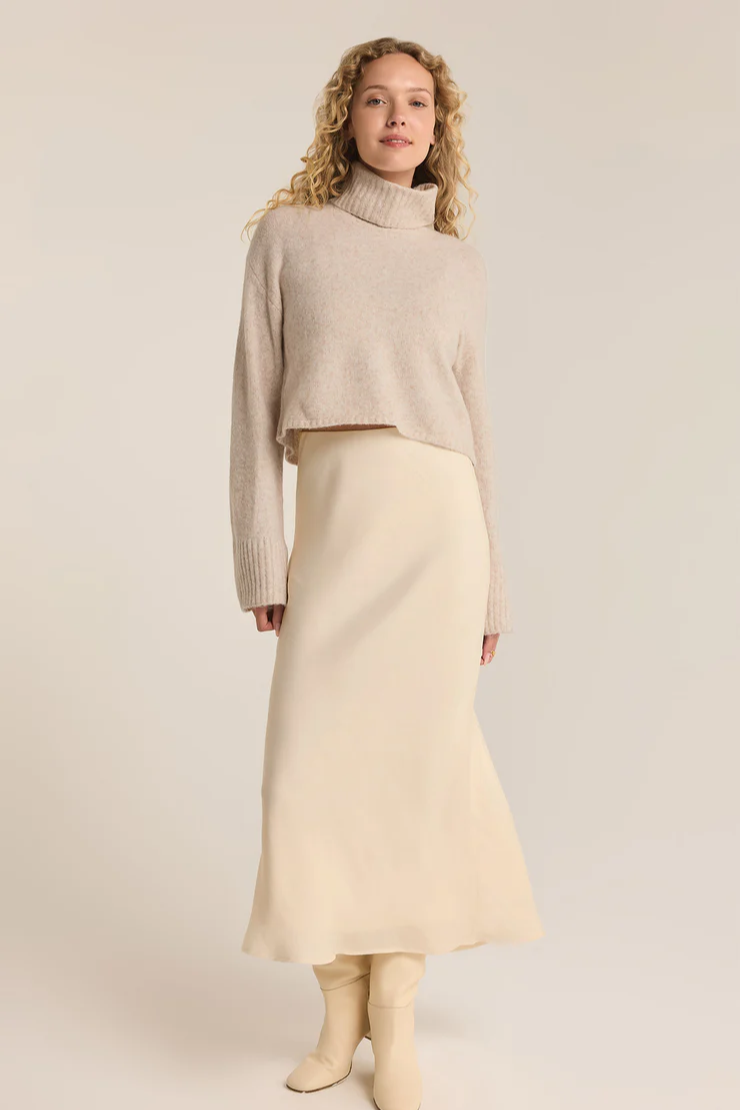 Europa Luxe Sheen Midi Skirt- Sea Salt